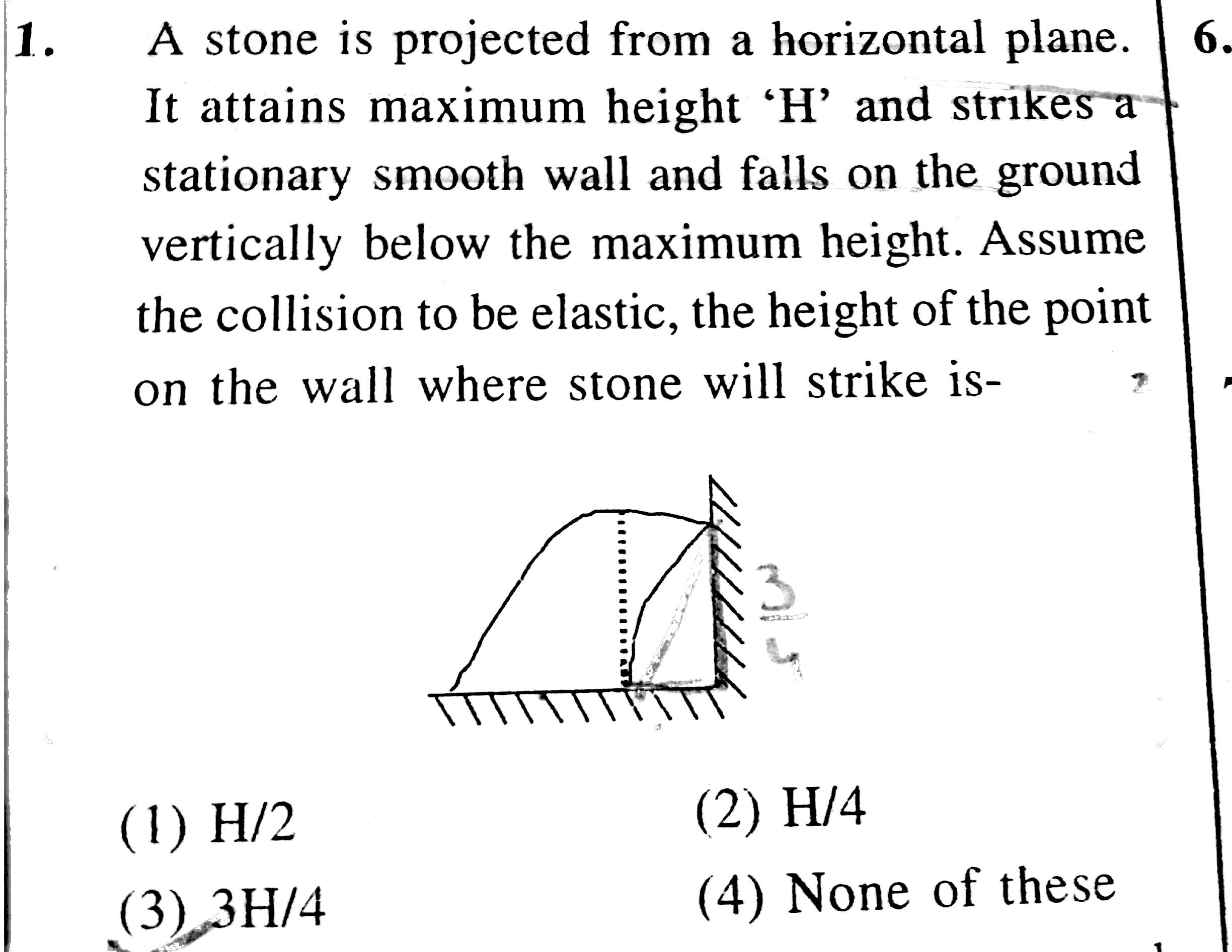 Question image for A stone is projected from a horizontal plane. It a